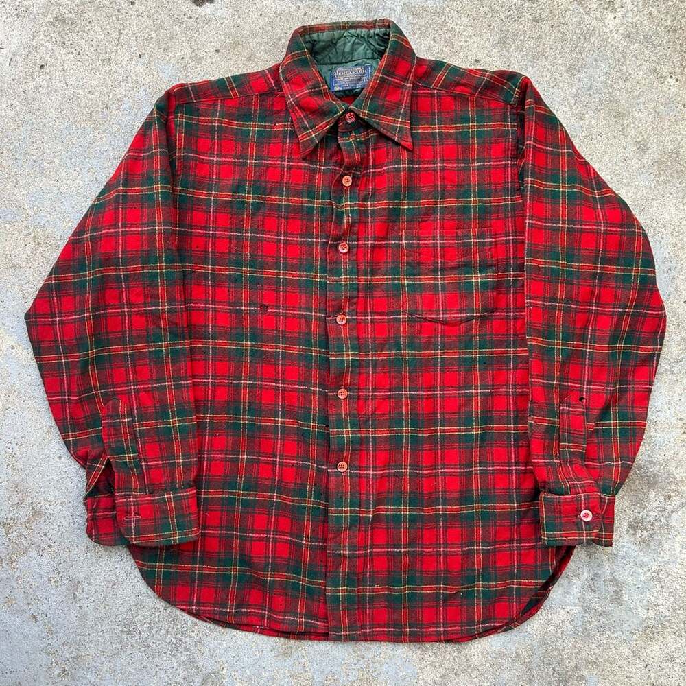 Vintage 60s Pendleton Wool Button Up Shirt Red Plaid